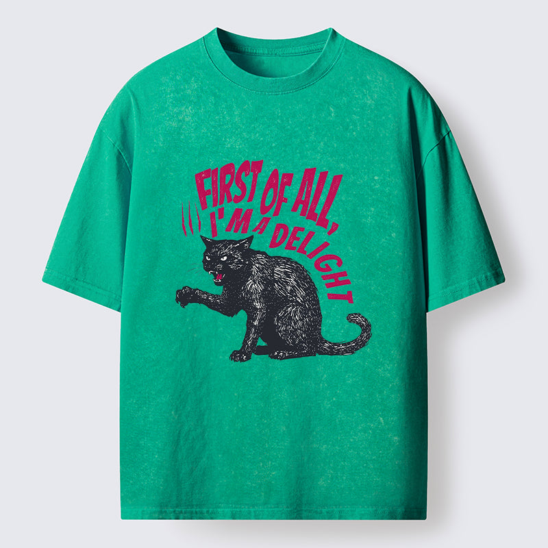 Unisex Fierce Black Cat Washed T-Shirt