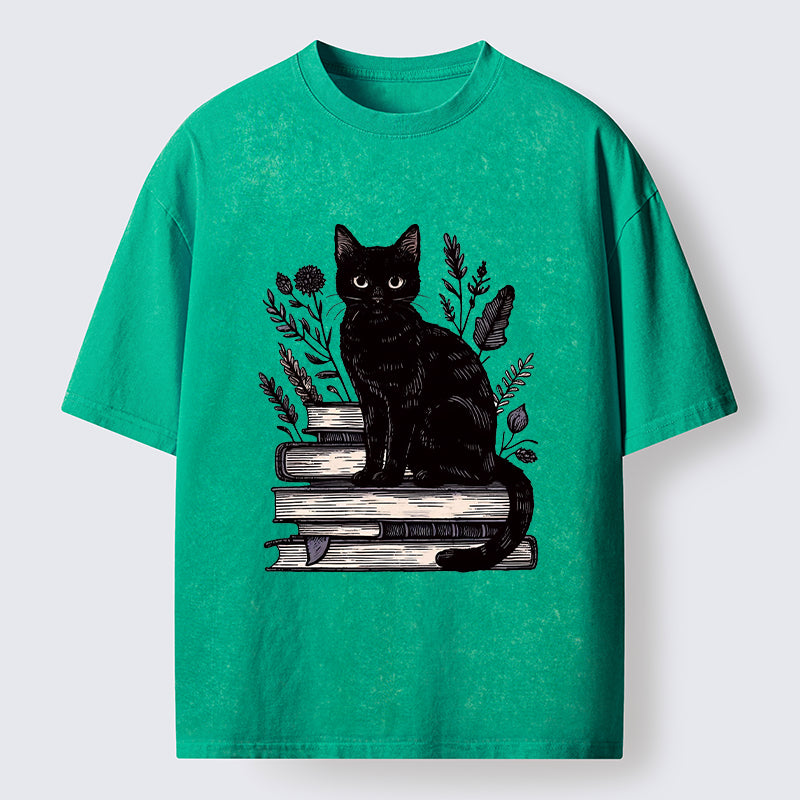 Unisex Books And Cats Washed T-Shirt