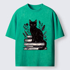 Unisex Books And Cats Washed T-Shirt