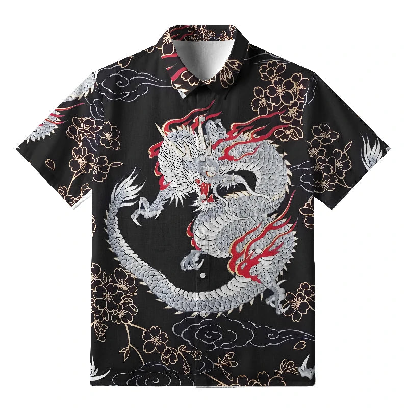 Sakura And Dragon Button-up Shirt