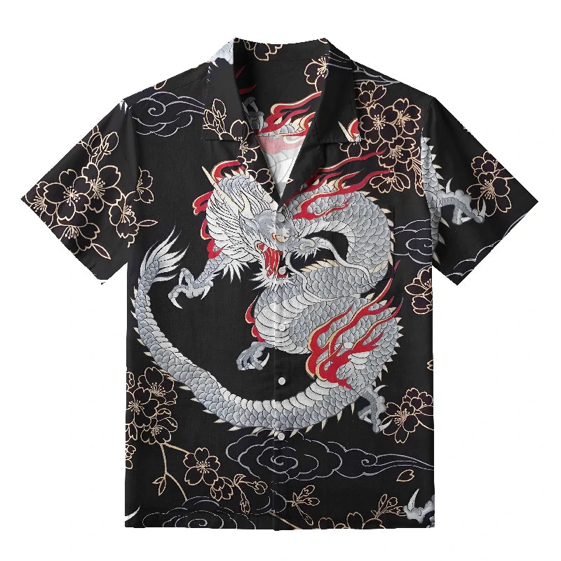 Sakura And Dragon Hawaiian Shirt