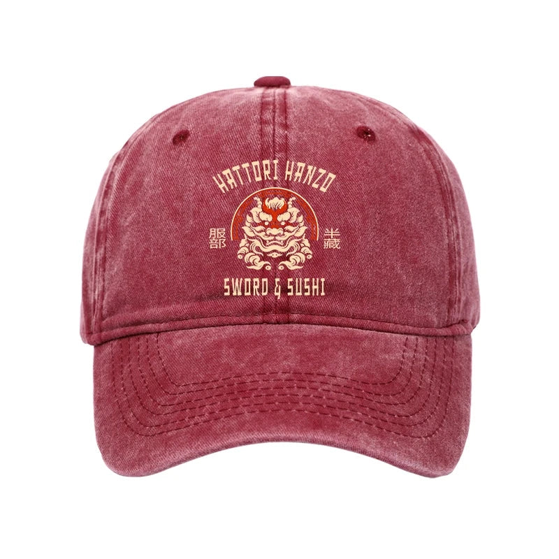 Hattori Hanzo Sword And Sushi Japanese Washed Cap