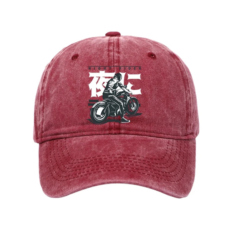 Motorcyclist Japanese Night Rider Washed Cap