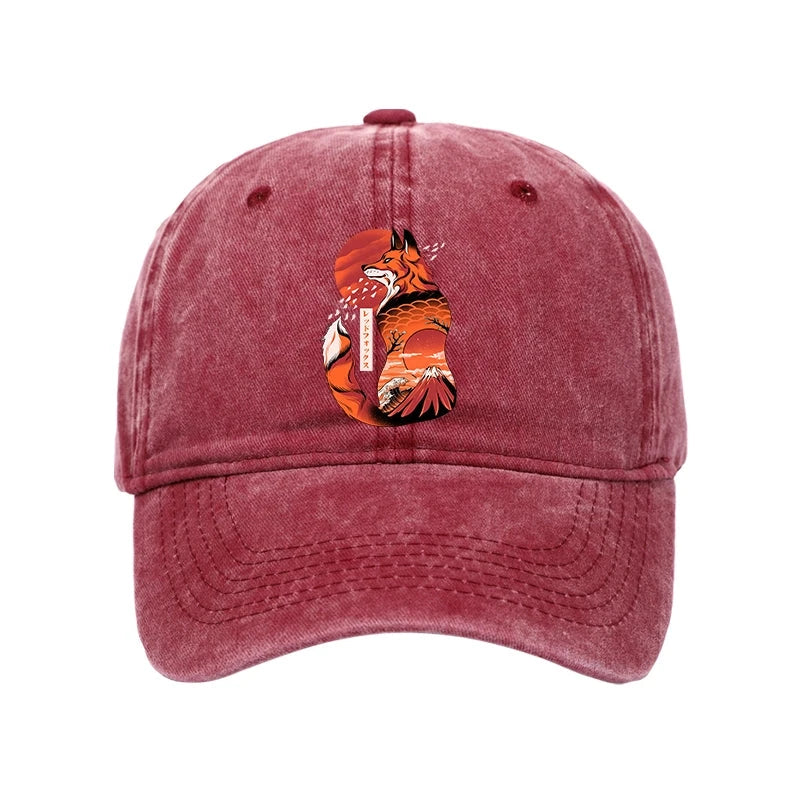 Japanese Fox KitsuneTattoo Washed Cap