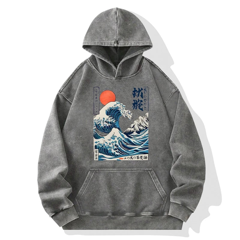 Ukiyo-e Ocean Waves Japan Washed Hoodie