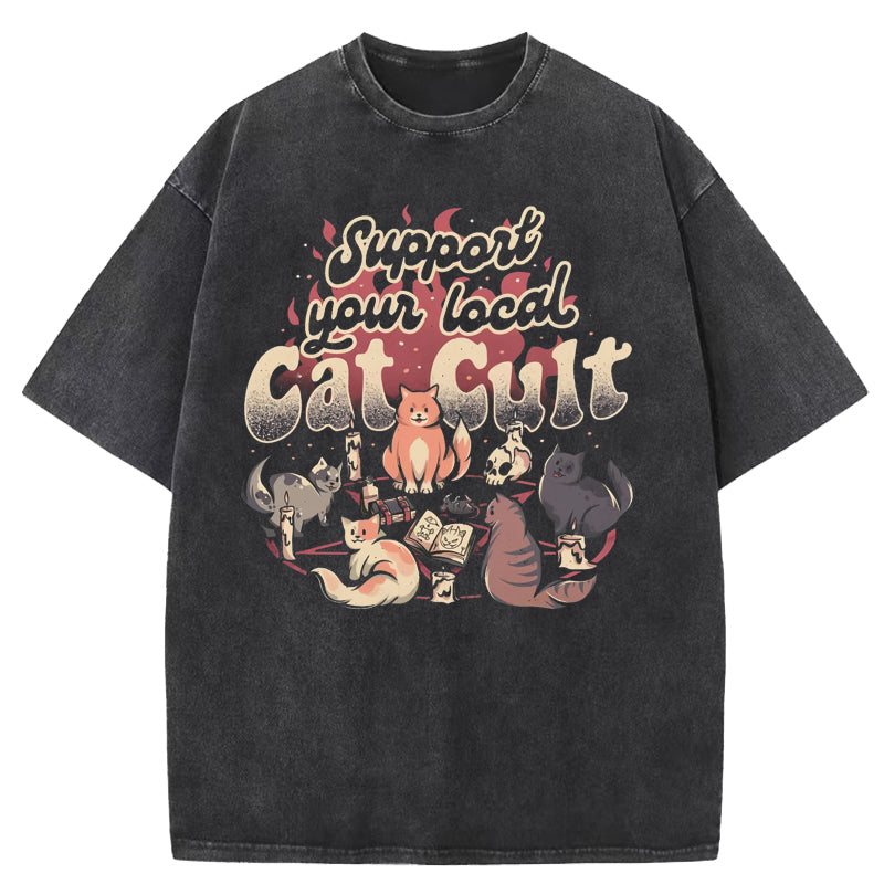 Support Your Local Cat Cult Washed T-Shirt
