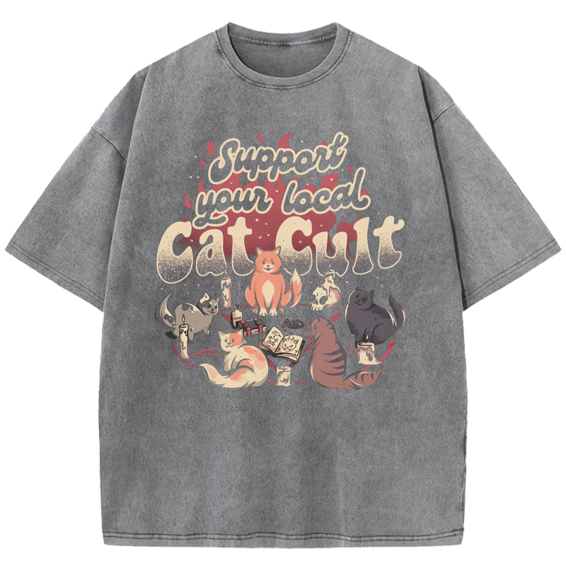 Support Your Local Cat Cult Washed T-Shirt