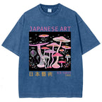 Japanese Art Pink Hallucinogenic Mushrooms Washed T-Shirt