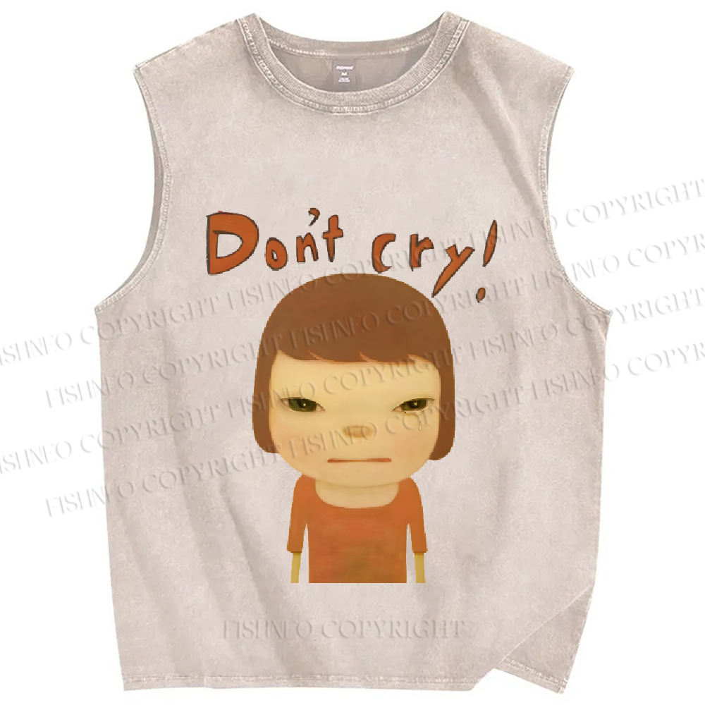 Unisex Japanese Art Yoshitomo Nara Crying Printed Washed Tank Top