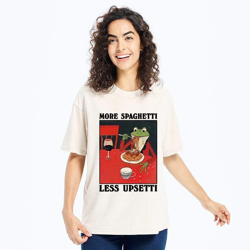 Unisex Frog Eating Spaghetti Washed T-Shirt