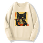 Lamian Noodles and Black Cat Cotton Pullover Sweatshirt