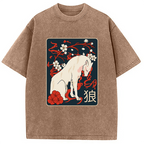 Ancient Japanese Wolf Art Washed T-Shirt