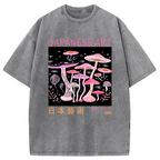 Japanese Art Pink Hallucinogenic Mushrooms Washed T-Shirt