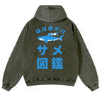 Shark Fish Vintage Washed Cotton Back Art Hoodie