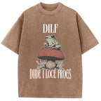 Cute Frog on Mushroom Washed T-Shirt