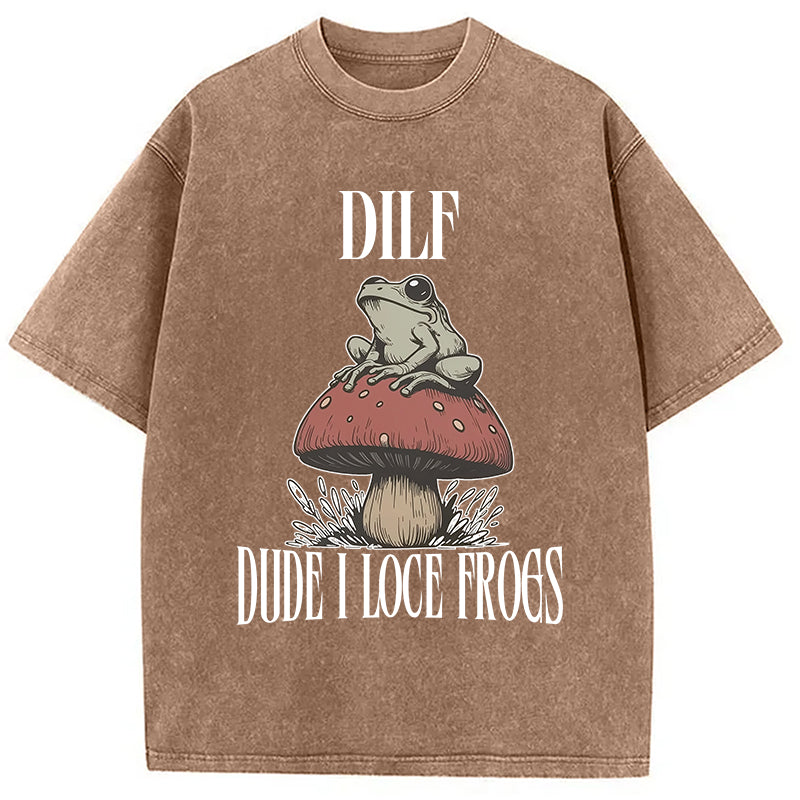 Cute Frog on Mushroom Washed T-Shirt