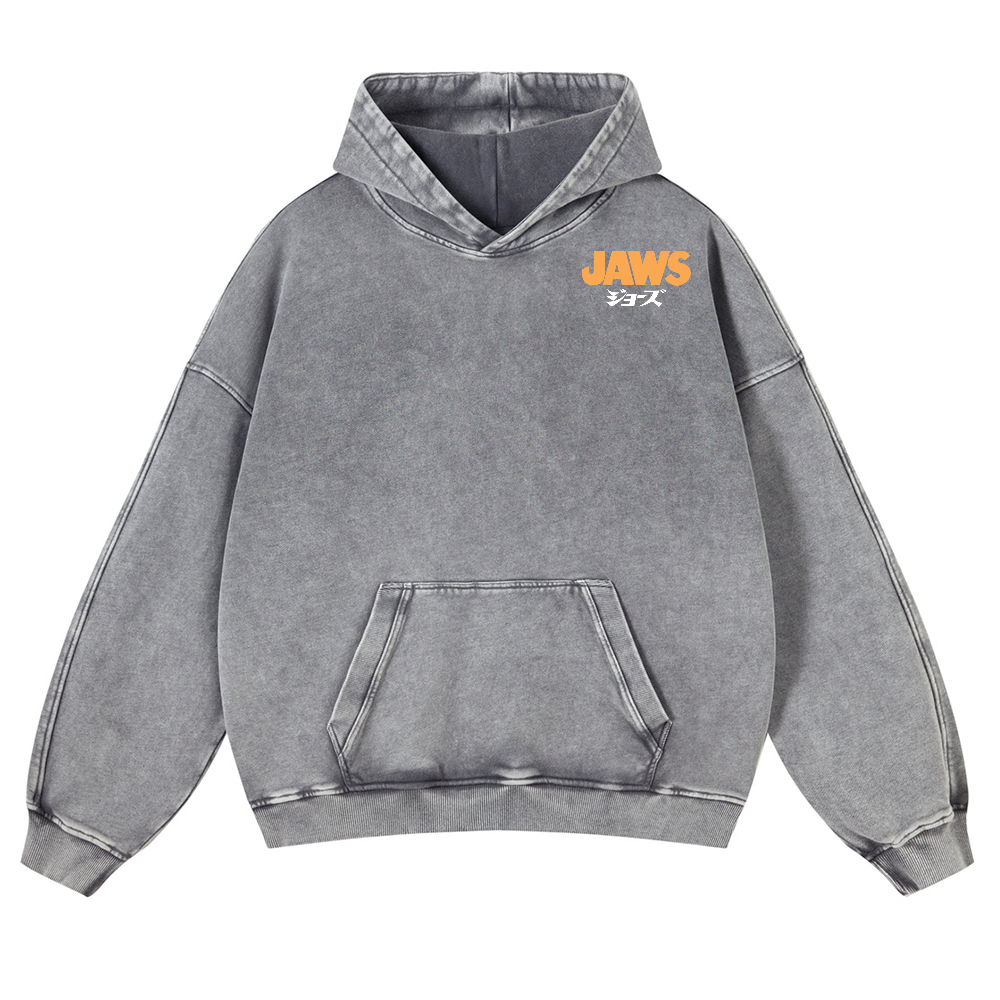 Jaws Shark Vintage Washed Cotton Back Art Hoodie