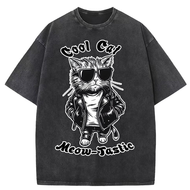 Cool Cat Meow-Tastic Washed T-Shirt