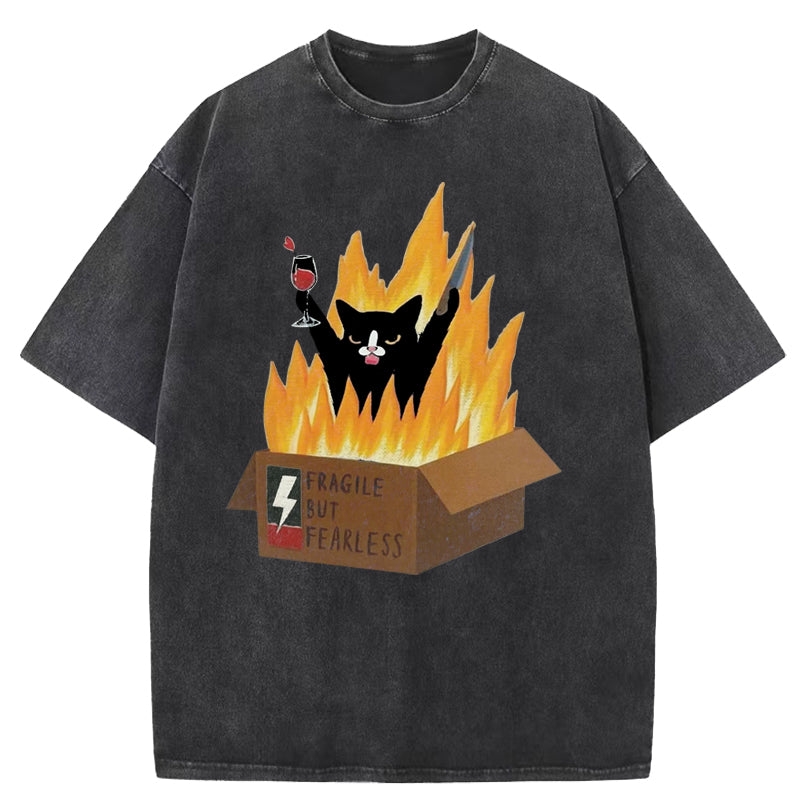 Fragile But Fraeless Cat Washed T-Shirt