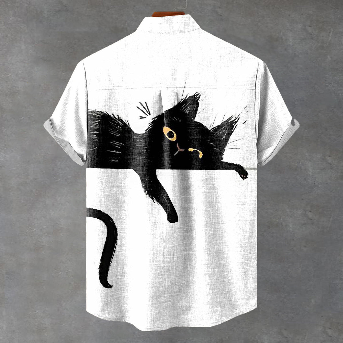 Vintage Lazy Black Cat Art Print Casual 100% Cotton Shirt
