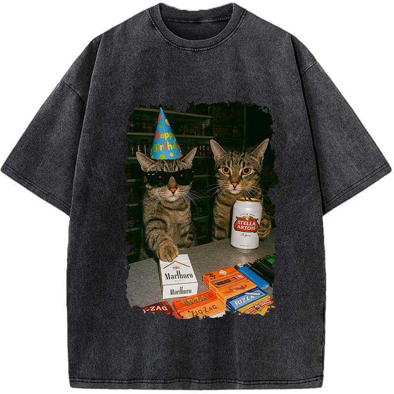 Unisex Cat Birthday Vibes: No Rules Vintage Washed T-Shirt