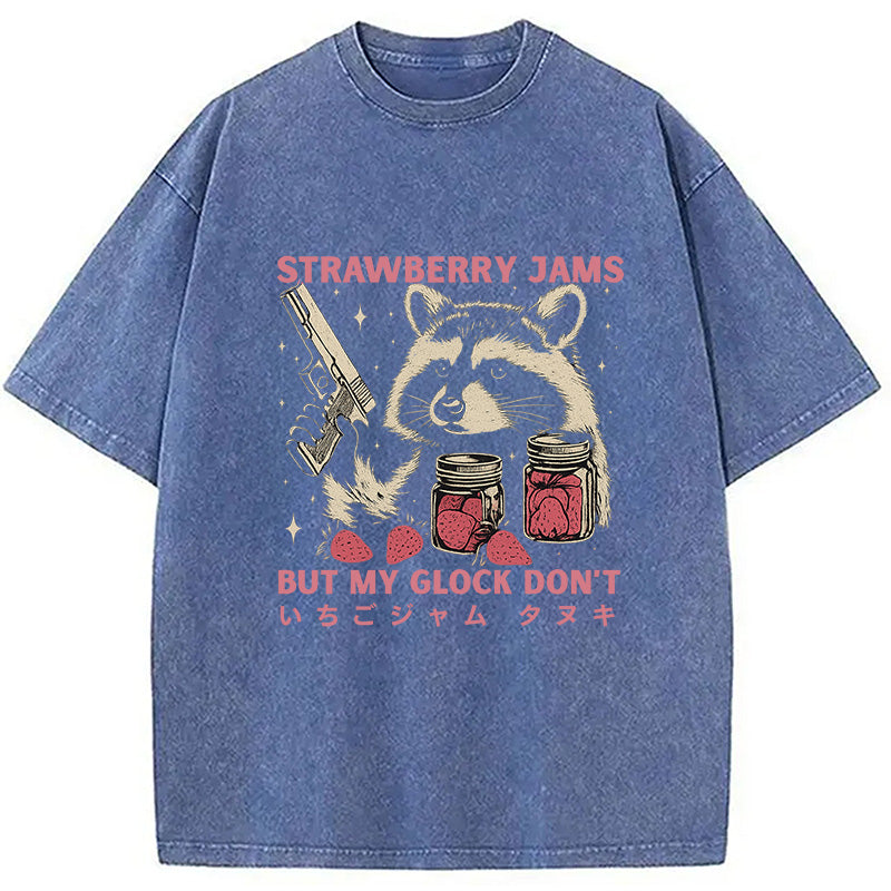 Strawberry Jams Glock Funny Raccoon Washed T-Shirt