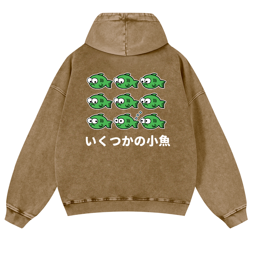 Fish Vintage Washed Cotton Back Art Hoodie