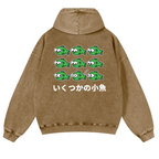 Fish Vintage Washed Cotton Back Art Hoodie