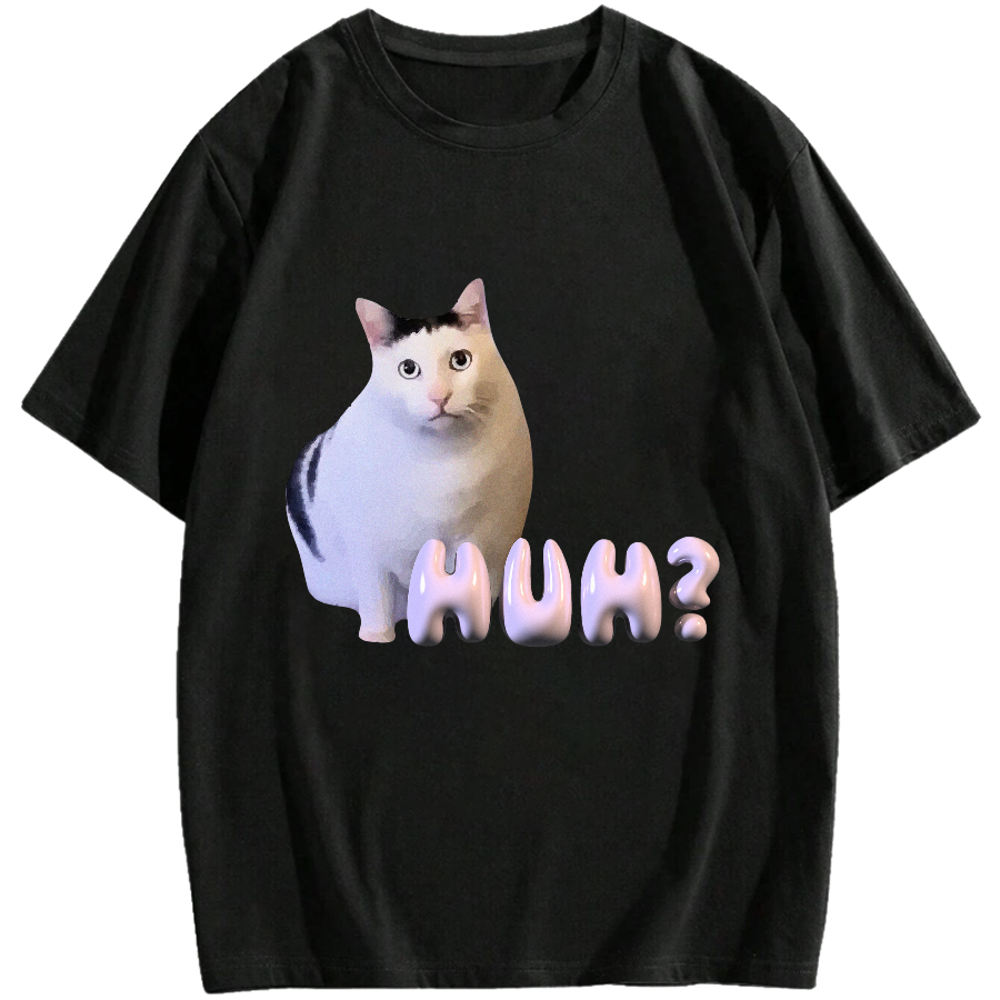 Huh Meme Cat Cotton casual T-shirt