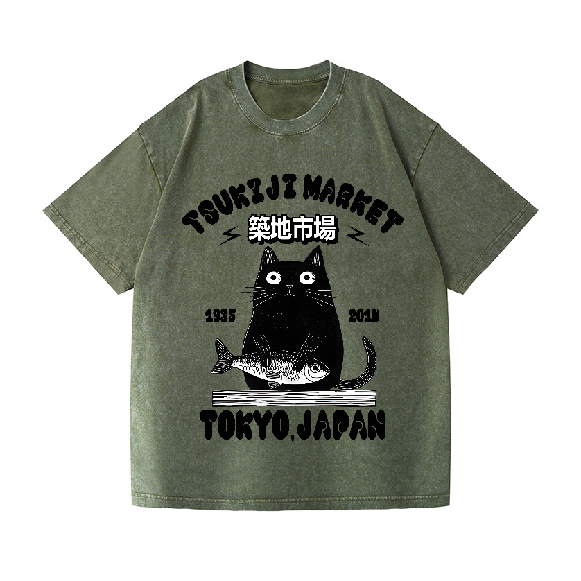 Tsukiji Market Cat Vintage Wash Japanese Design T-Shirt