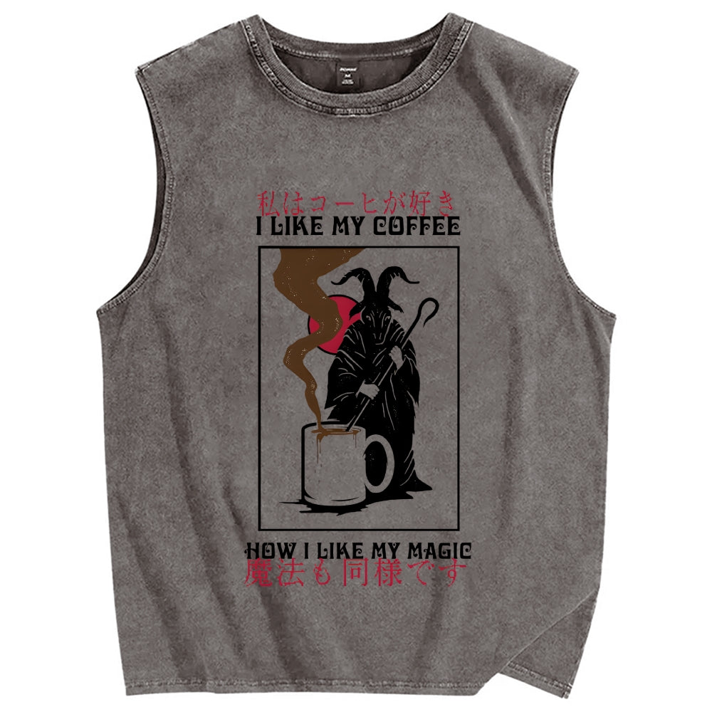 I Like My Coffe How I Like My Magic Vintage Distressed Washed Tank Top