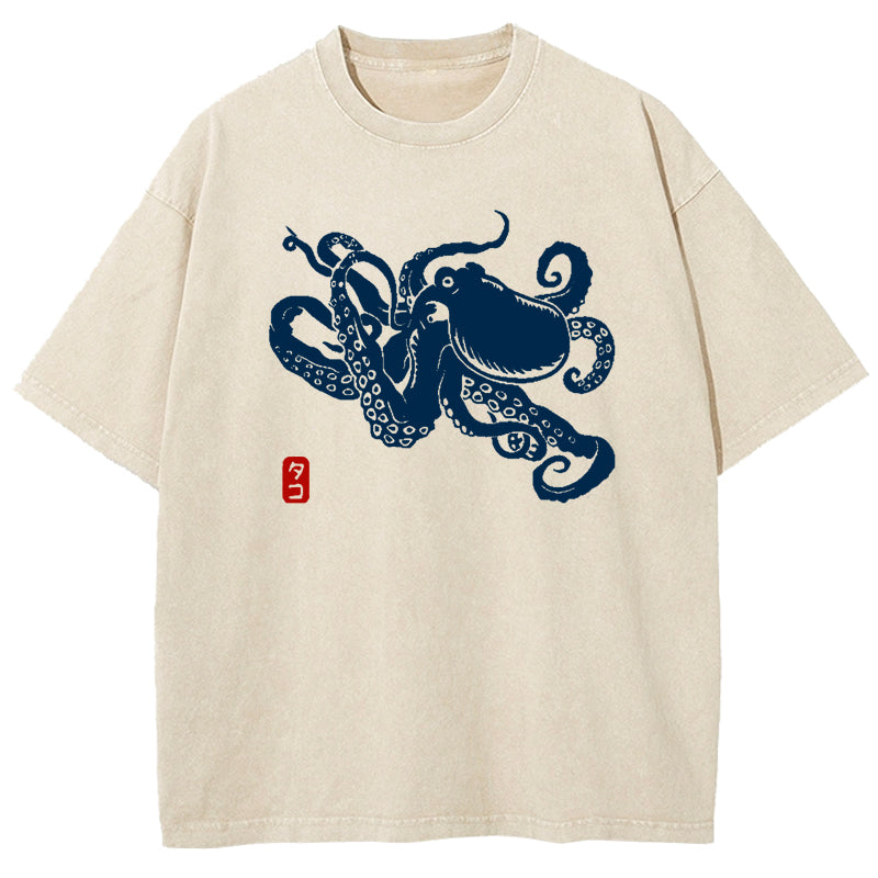 Octopus Vintage Wash Japanese Design T-Shirt