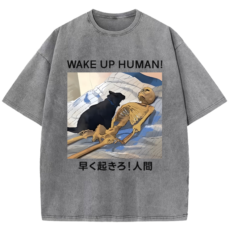 Cat Wake Up Human Vintage Washed T-Shirt