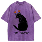 Halloween Cat Japanese Washed T-Shirt