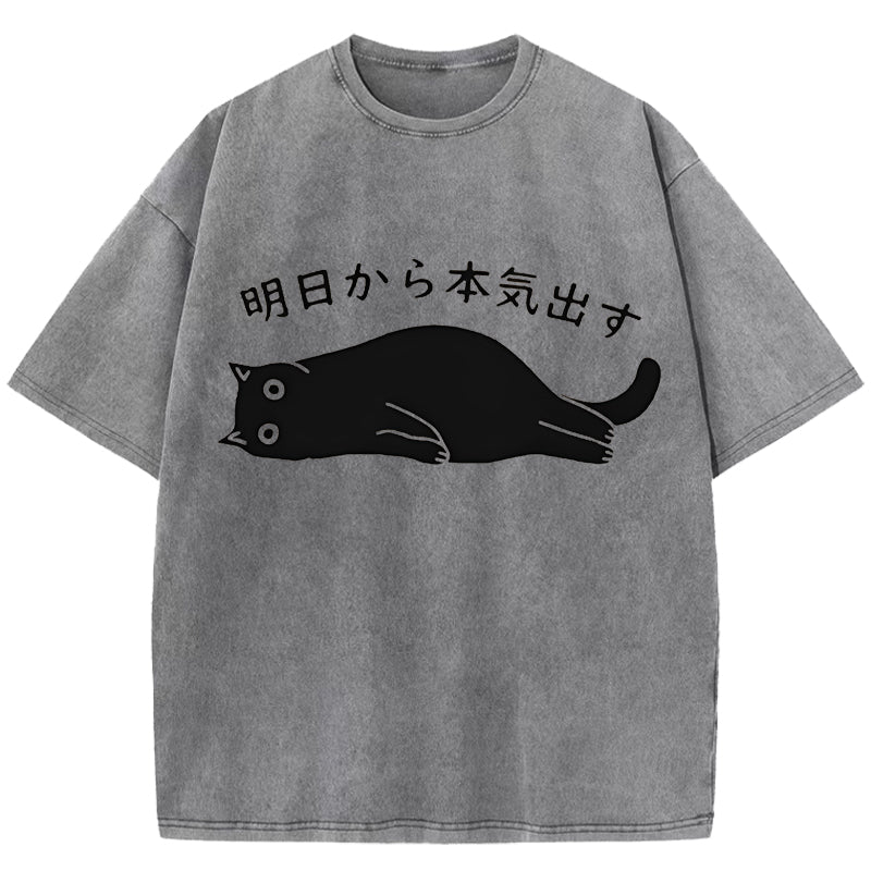 Black Cat Get Serious from Tomorrow Onwards Washed T-Shirt