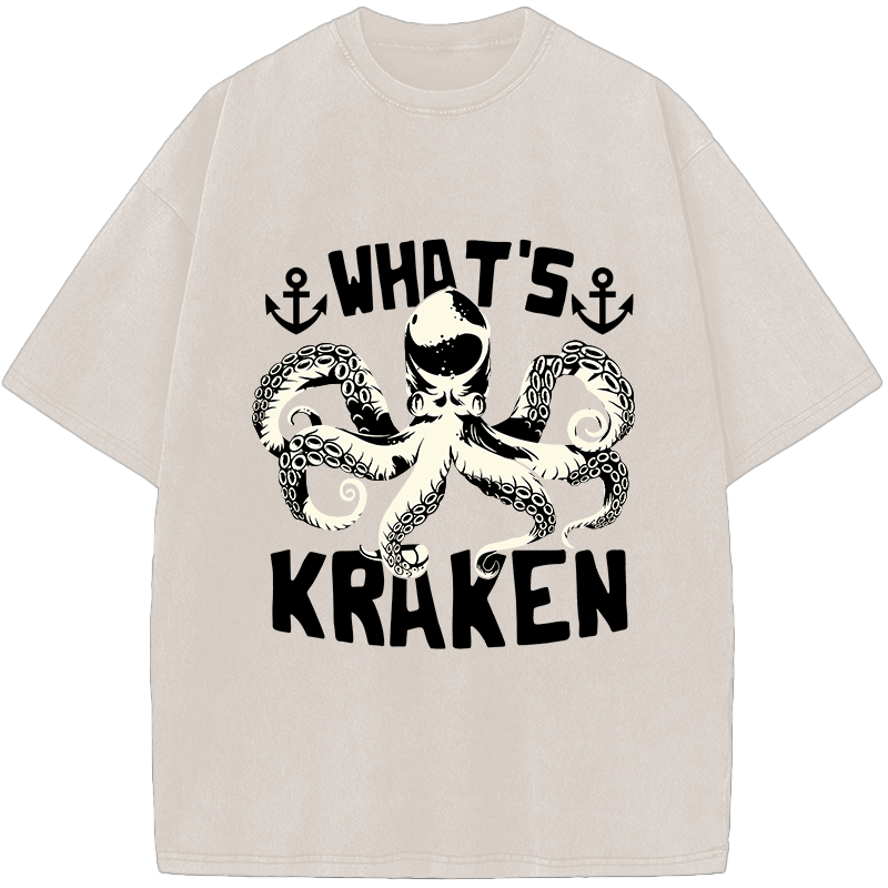 What’s Kraken Octopus Vintage Washed T-Shirt