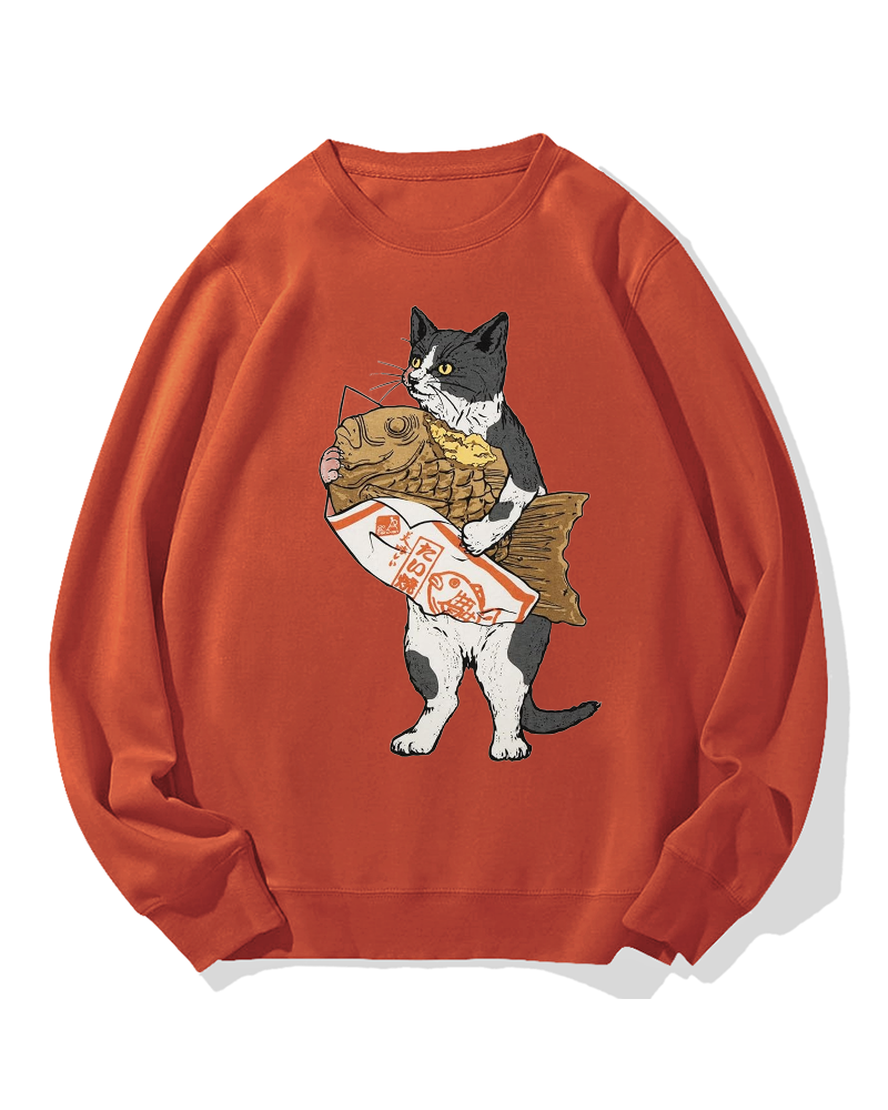 Bicolor cat holding taiyaki Cotton Sweatshirt