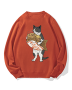 Bicolor cat holding taiyaki Cotton Sweatshirt