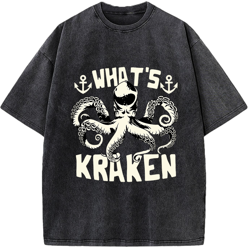 What’s Kraken Octopus Vintage Washed T-Shirt