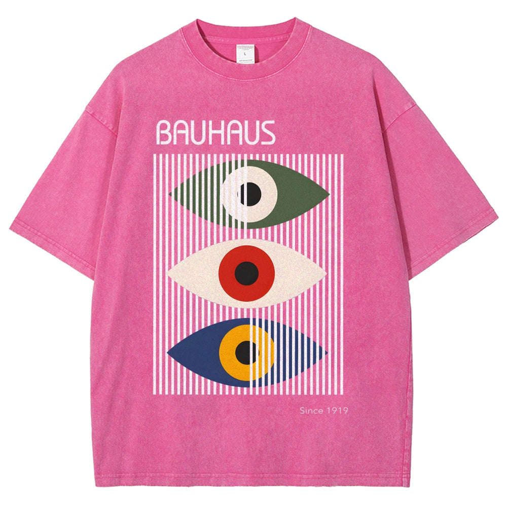 Unisex Bauhaus Art Eye Printed Washed T-shirt