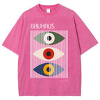 Unisex Bauhaus Art Eye Printed Washed T-shirt