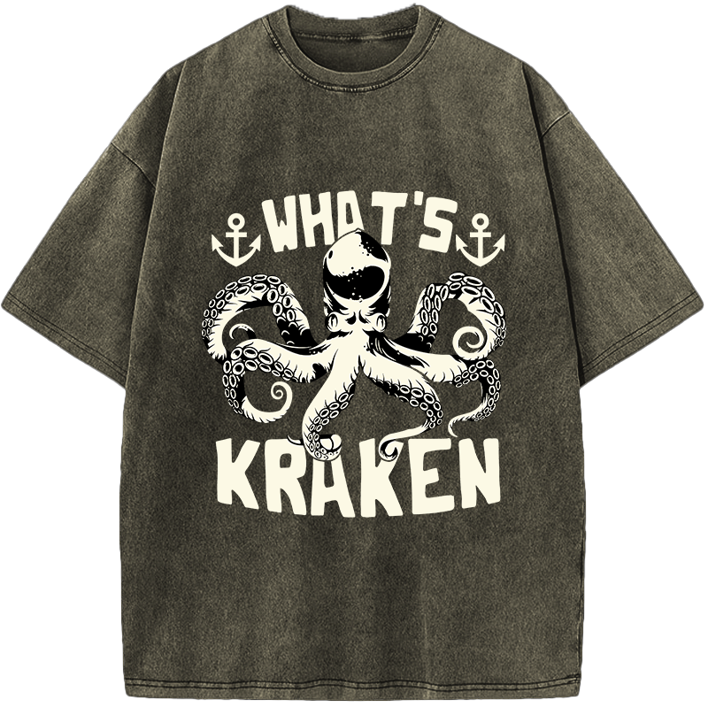 What’s Kraken Octopus Vintage Washed T-Shirt
