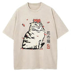 Cat And Sakura Washed T-Shirt