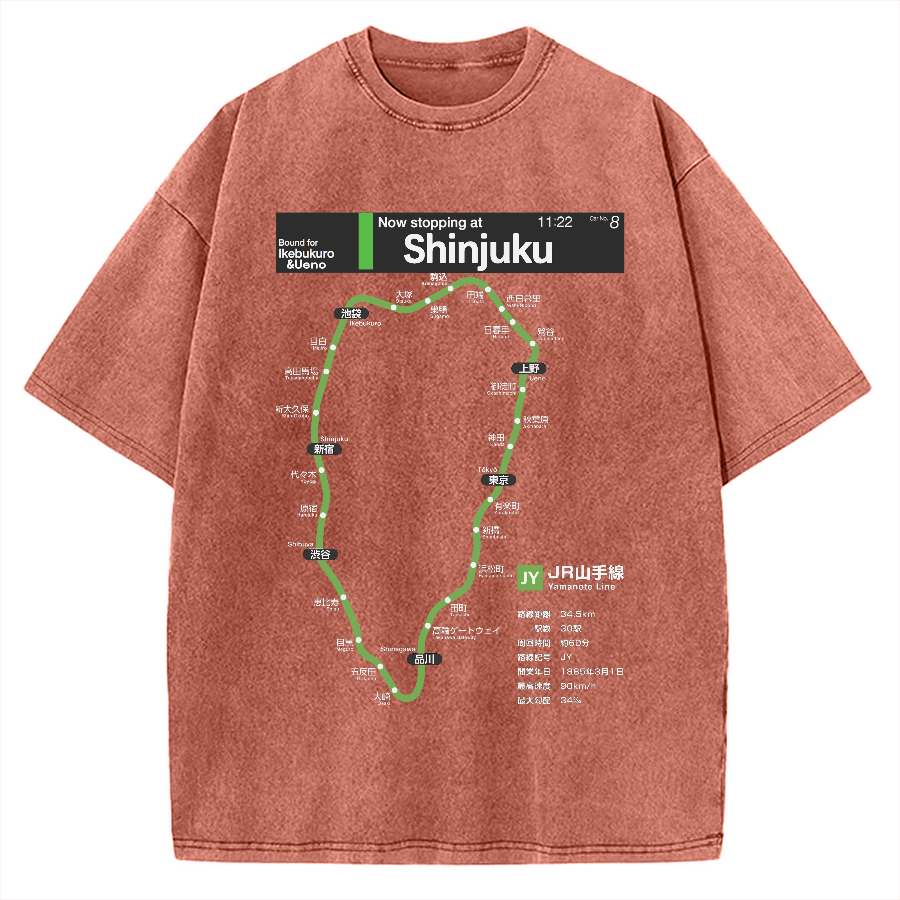 Yamanote Line route map Vintage Washed T-shirt