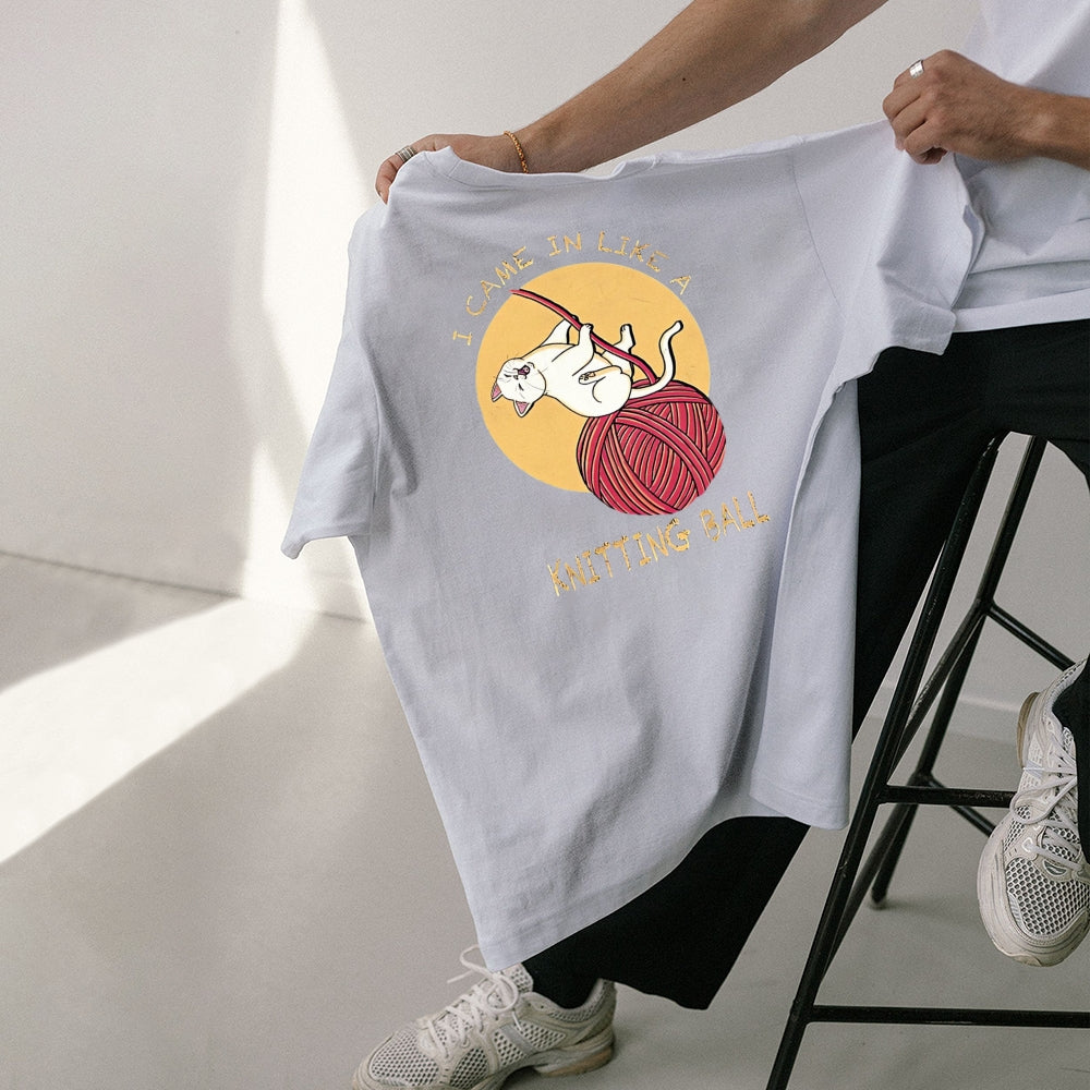 Wool Ball Cat Pattern Unisex Prints T-Shirt