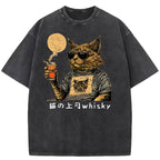 Cat drinking whiskey Washed T-Shirt