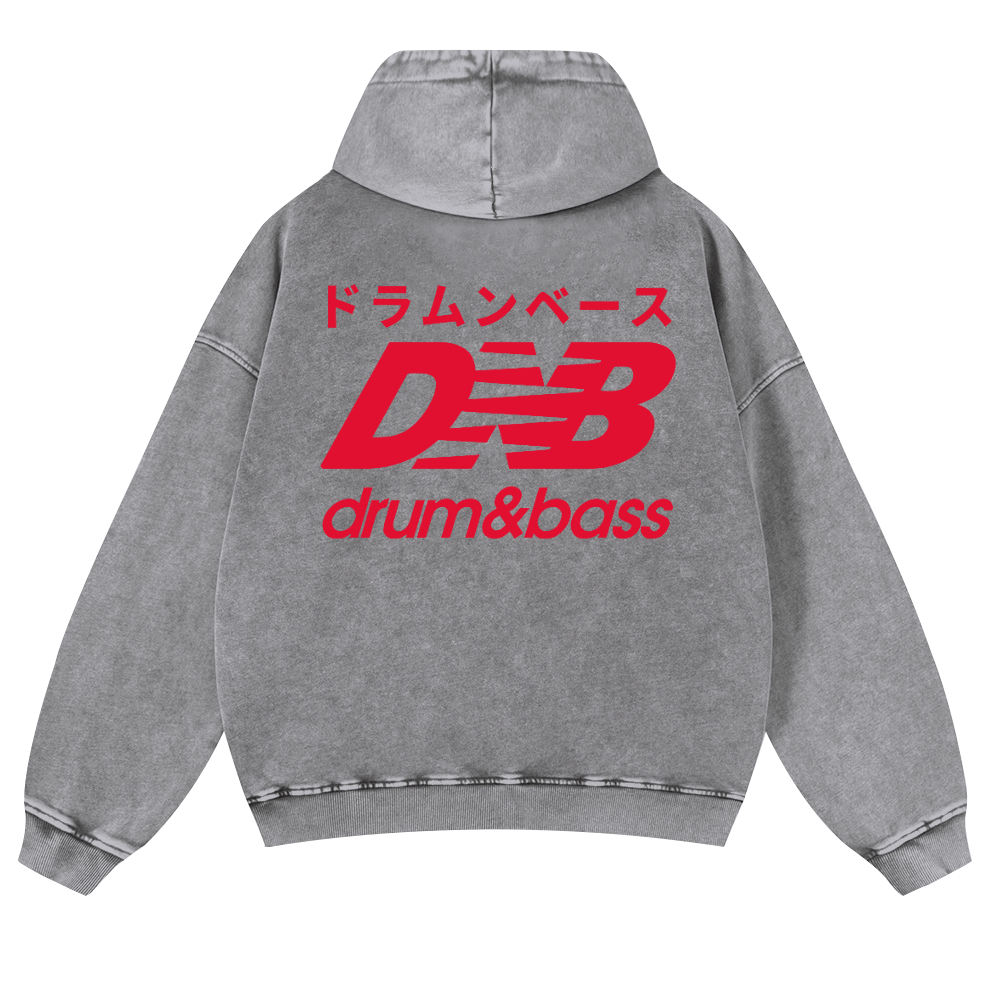 Drum and Bass Vintage Washed Cotton Back Art Hoodie