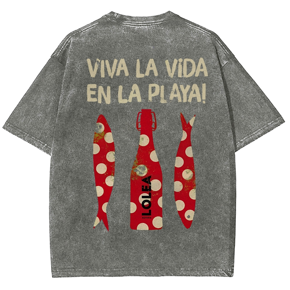 Polka Dot Fish Washed Vintage Short Sleeves T-Shirt