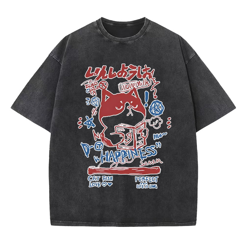 Comic Cat Washed T-Shirt