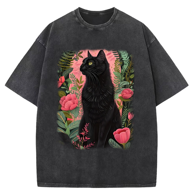Black Cat & Garden Washed T-Shirt